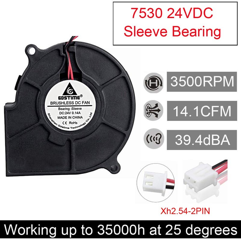 GDSTIME 75mm Fan, 75mm x 30mm Blower Fan, 24V Dc Brushless Cooling Fan 7530S - Image 2
